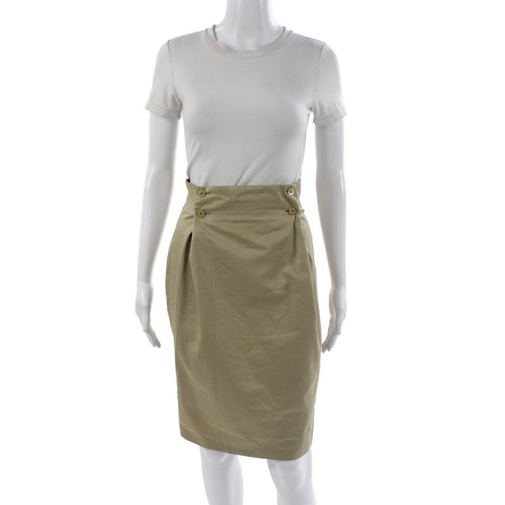 Callaghan Women Straight Pencil Skirt Beige Cotton Button Knee Length Size 42